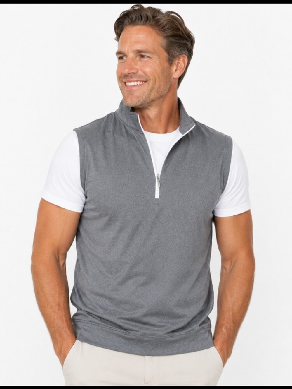 Carnoustie Gray Heather Quarter-Zip Performance Sleeveless Pullover ( Size:xl)